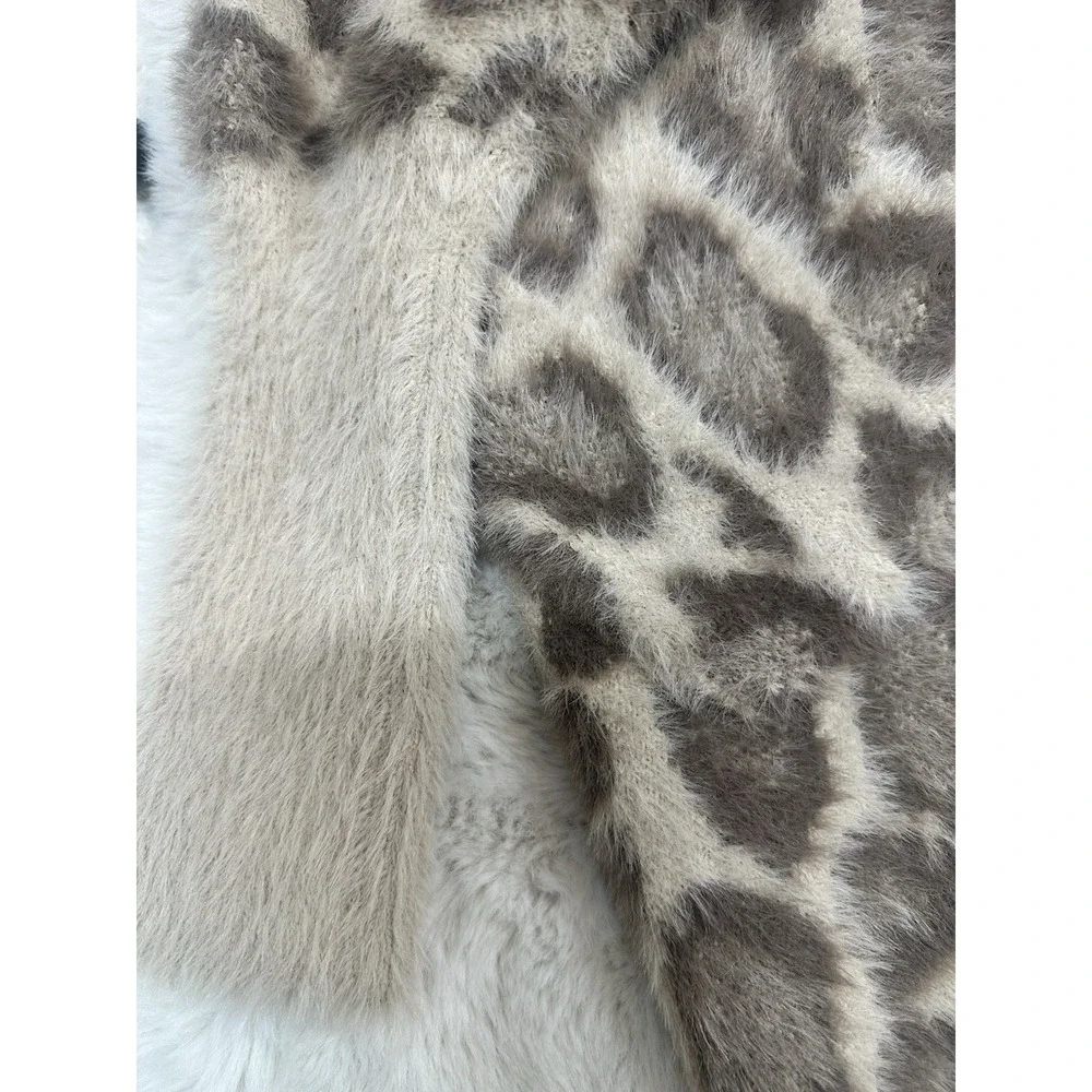 Vinizbena Leopard Print‎ Fuzzy Cardigan Open Front Women's  Size L/XL